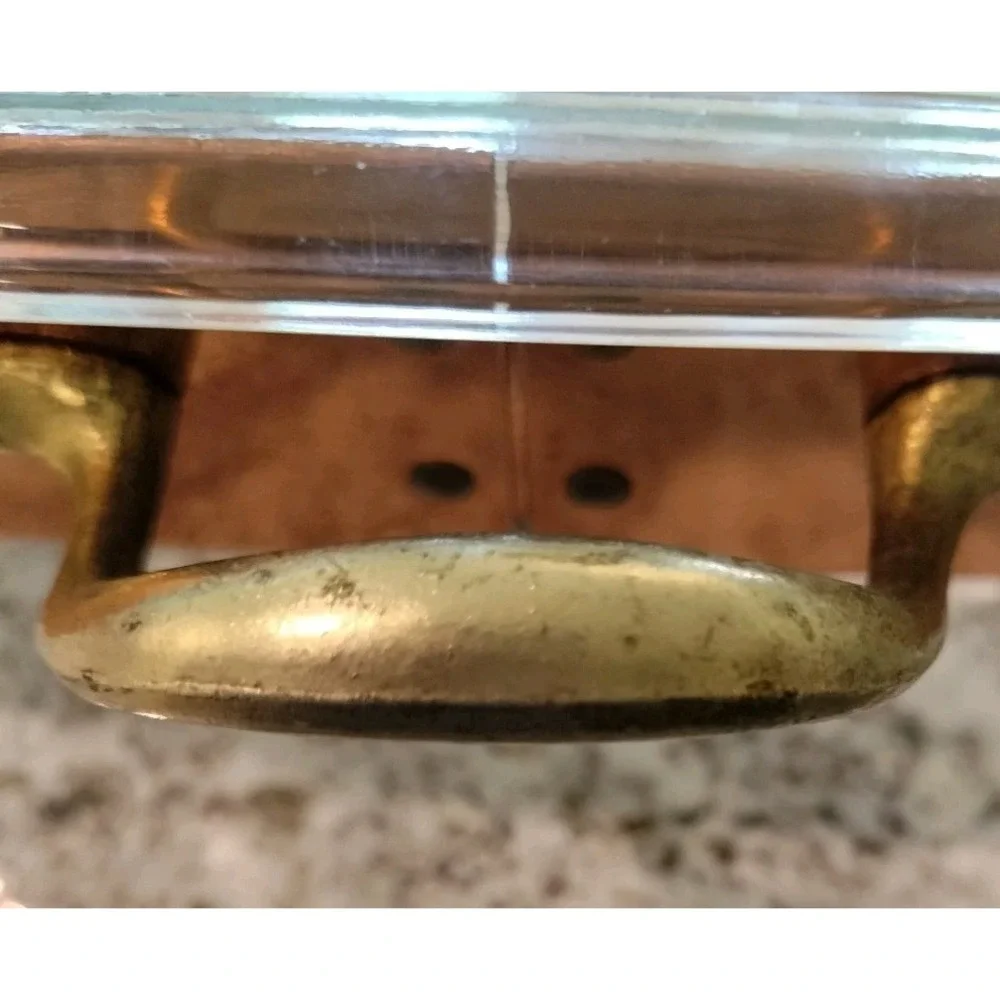 Vintage De La Cuisine Copper Casserole Dish Pyrex Glass Bakeware 3L Scroll Feet